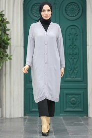 Grey Hijab Coat 57290GR - Thumbnail