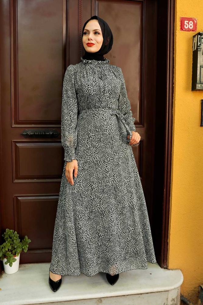 Grey Hijab Dress 27906GR - 1