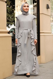 Grey Hijab Dress 3331GR - Thumbnail