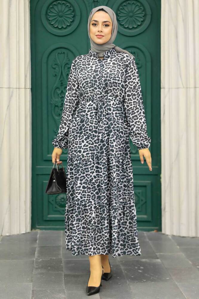 Grey Hijab Dress 5730GR - NEVA STYLE