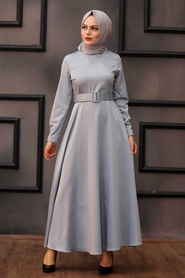 Grey Hijab Dress 7651GR - Thumbnail