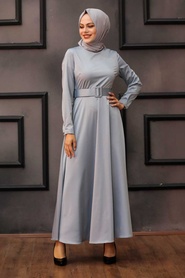 Grey Hijab Dress 7651GR - Thumbnail