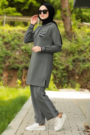 Grey Hijab Dual Suit Dress 60711KGR - 1