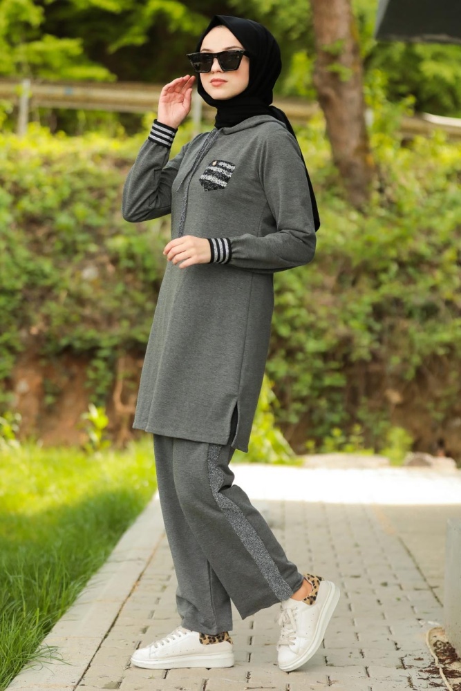 Grey Hijab Dual Suit Dress 60711KGR - 1