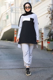 Grey Hijab Dual Suit Dress 90470GR - Thumbnail