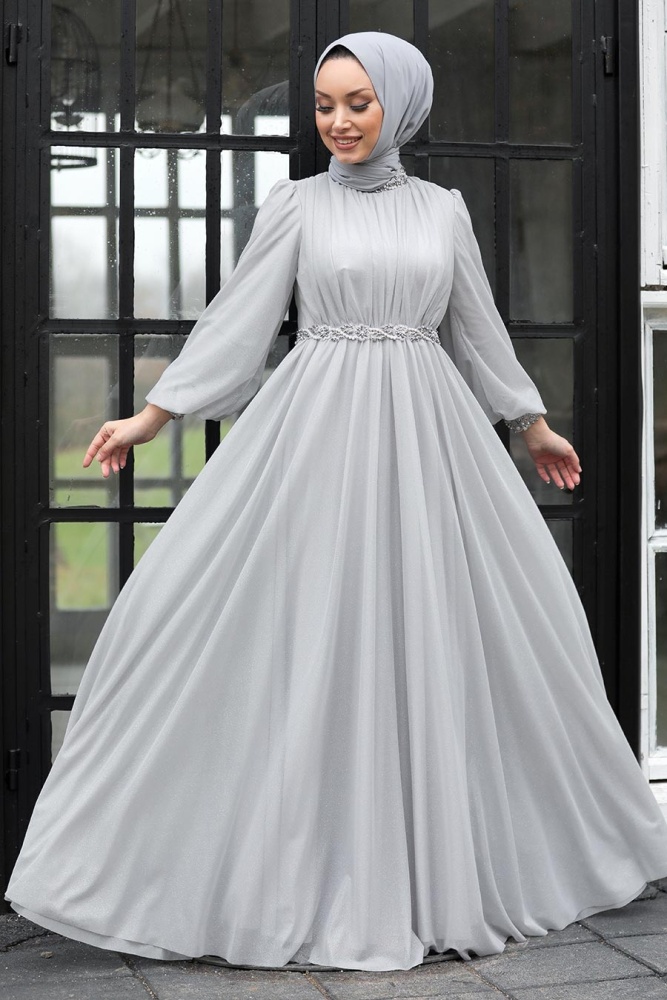 Neva Style - Stylish Grey Muslim Evening Gown 21680GR - 1