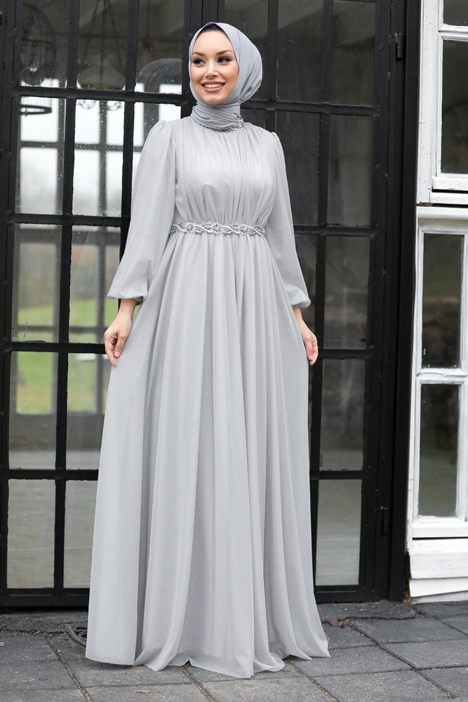 Neva Style - Stylish Grey Muslim Evening Gown 21680GR - 3