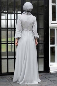 Neva Style - Stylish Grey Muslim Evening Gown 21680GR - Thumbnail