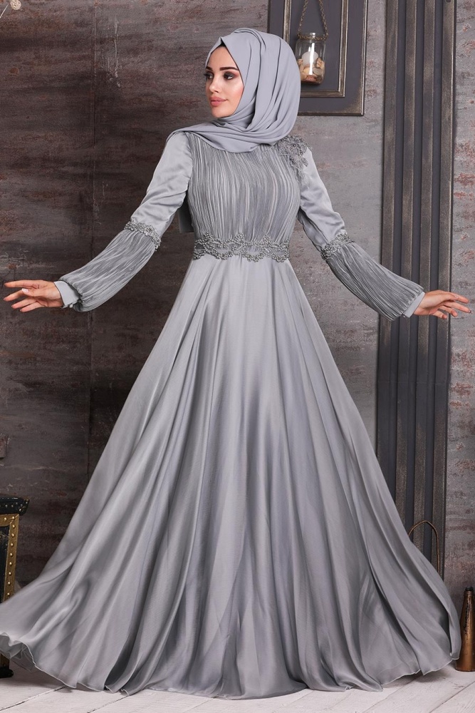 Grey Hijab Evening Dress 2170GR - 1