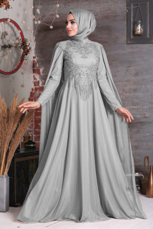 Grey Hijab Evening Dress 2177GR - 1