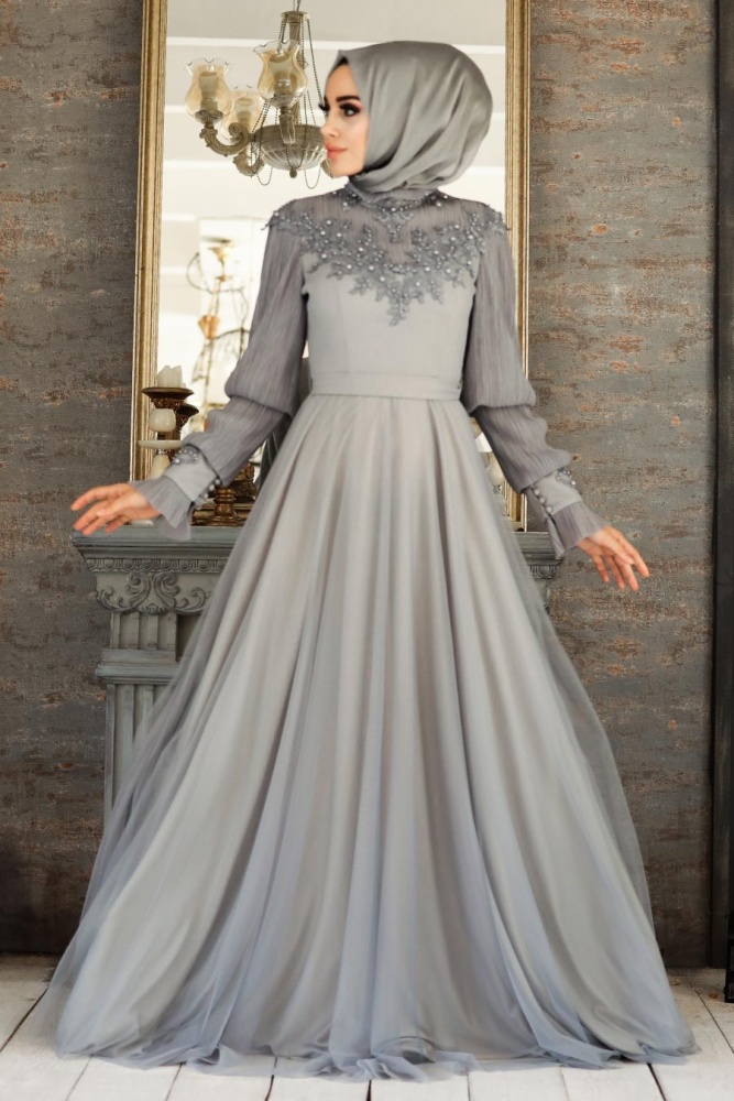 Neva Style - Modern Grey Islamic Clothing Prom Dress 21780GR - 1