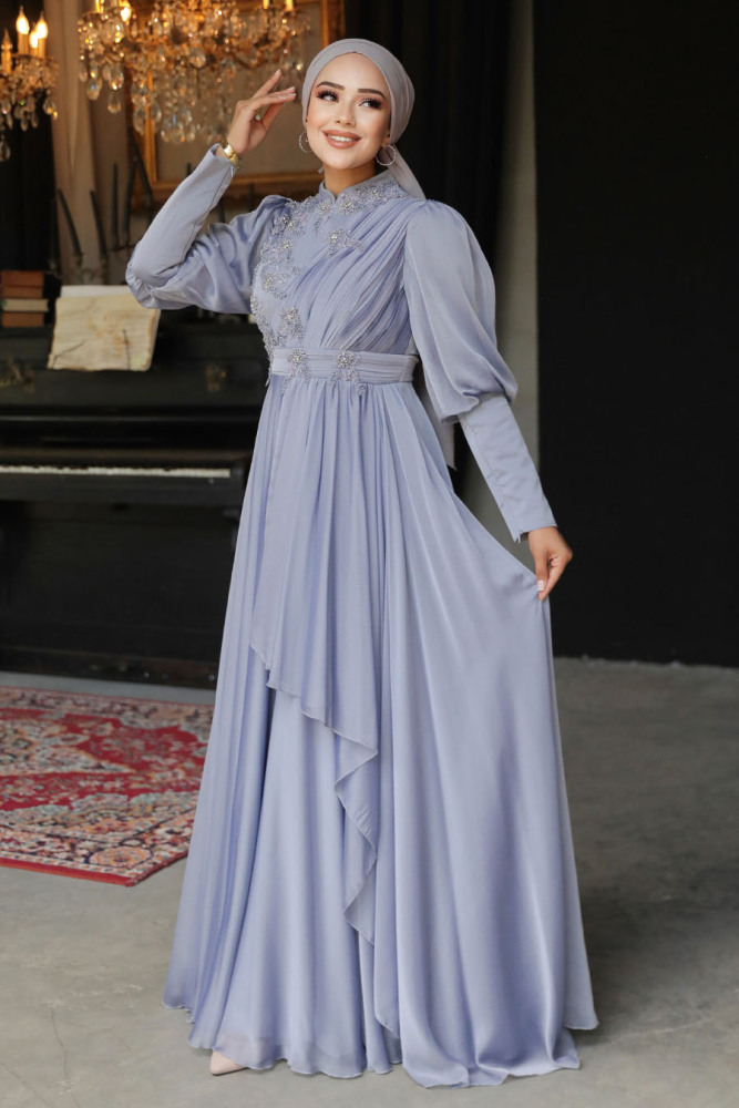 Neva Style - Modern Grey Islamic Bridesmaid Dress 21930GR - 2