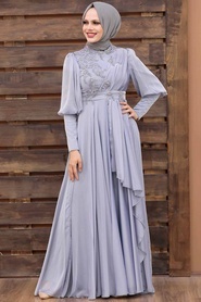 Neva Style - Modern Grey Islamic Bridesmaid Dress 21930GR - Thumbnail