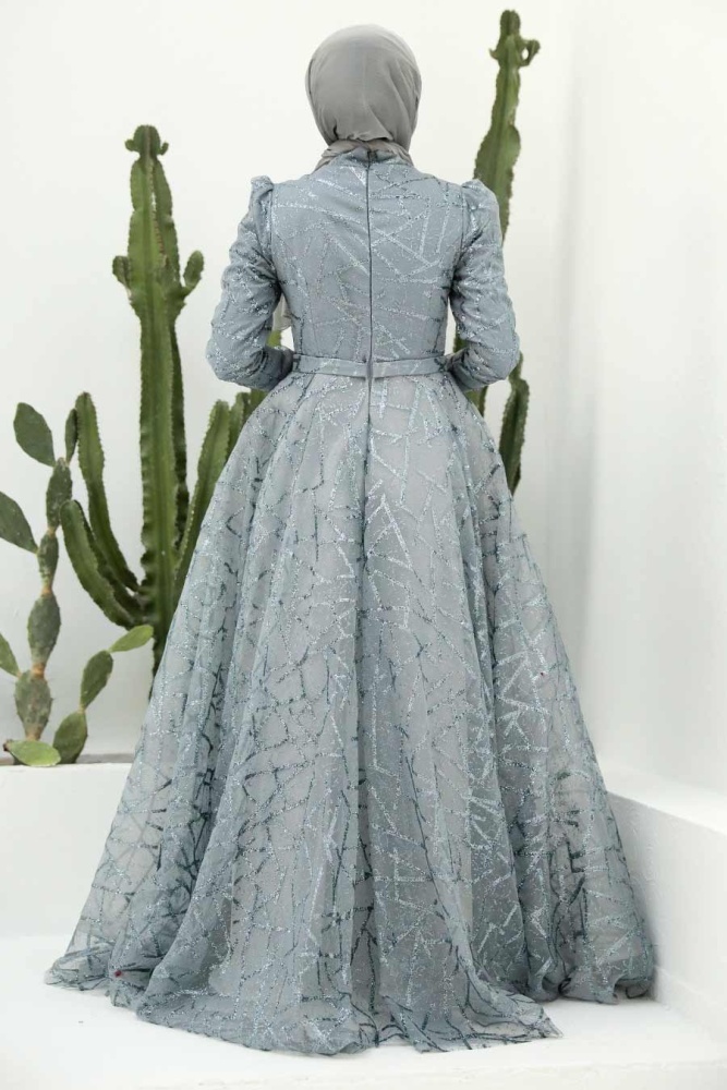 Neva Style - Luxorious GreyIslamic Clothing Engagement Dress 22282GR - 2