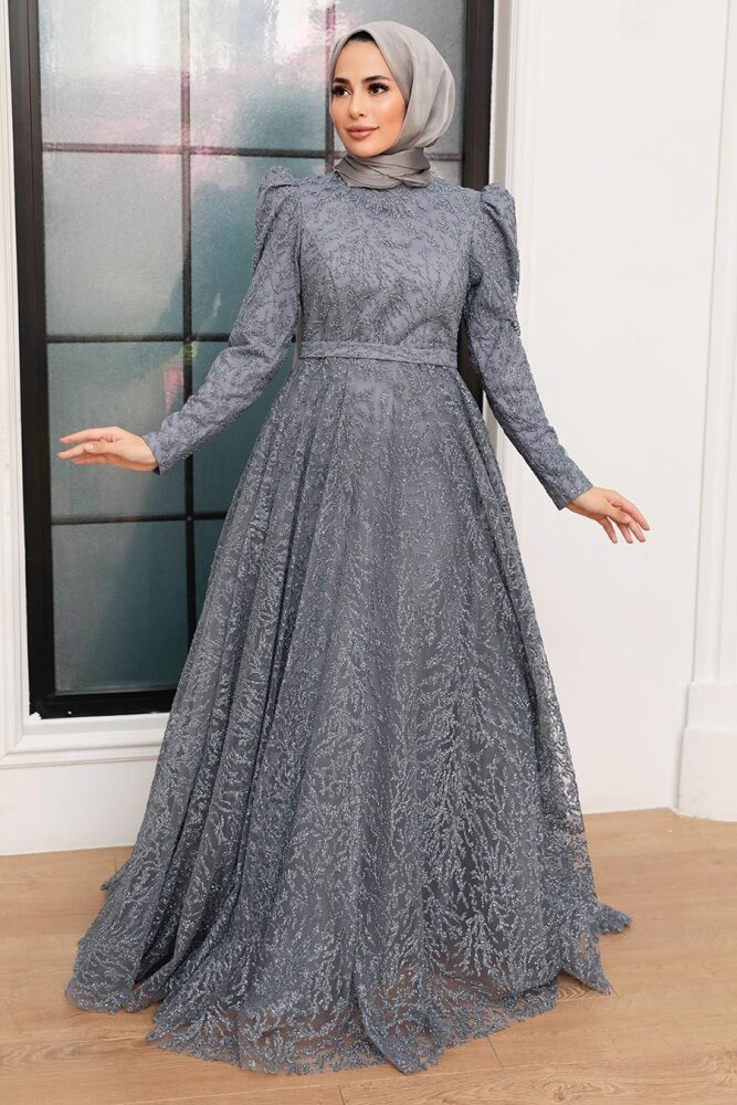 Neva Style - Luxury Grey Hijab Wedding Gown 22343GR - 1