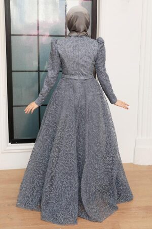 Neva Style - Luxury Grey Hijab Wedding Gown 22343GR - 4
