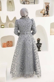Neva Style - Elegant Grey Muslim Bridal Dress 2238GR - Thumbnail