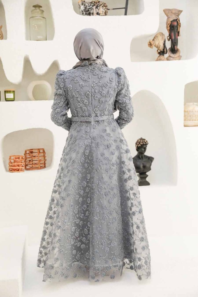 Neva Style - Elegant Grey Muslim Bridal Dress 2238GR - 2