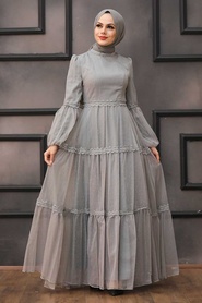 Neva Style - Modern Grey Islamic Evening Gown 2335GR - Thumbnail