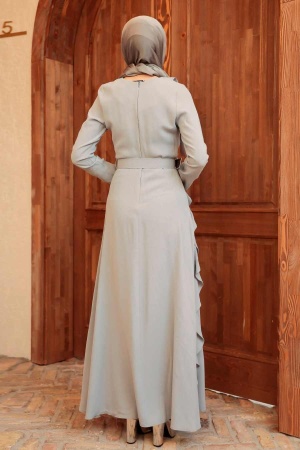 Neva Style -Stylish Grey Muslim Long Sleeve Dress 33010GR - 2