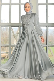Neva Style - Luxury Grey Modest Evening Dress 3315GR - Thumbnail
