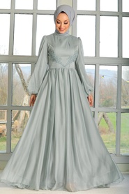 Grey Hijab Evening Dress 33190GR - Thumbnail