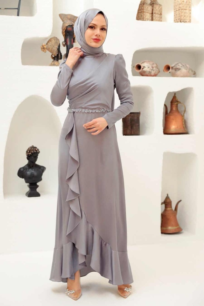 Neva Style - Modern Grey Muslim Evening Gown 3381GR - 1