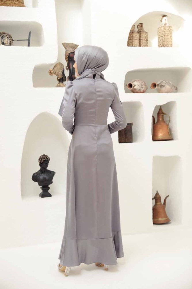 Neva Style - Modern Grey Muslim Evening Gown 3381GR - 2