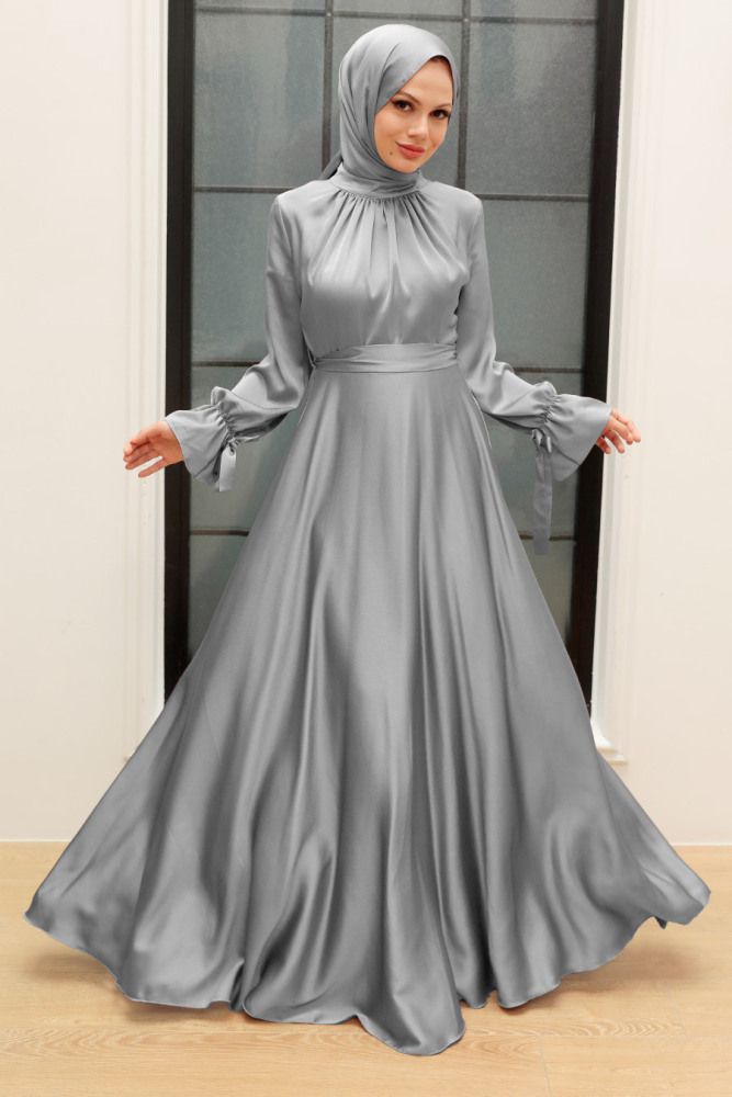 Neva Style - Long Grey Modest Prom Dress 3449GR - 1
