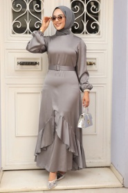 Neva Style - Elegant Grey Muslim Fashion Evening Dress 4566GR - Thumbnail