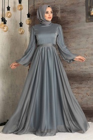 Neva Style - Elegant Grey Islamic Clothing Evening Gown 5215GR - Thumbnail