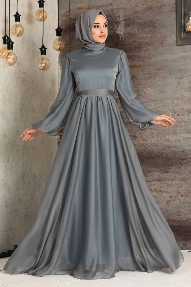 Neva Style - Elegant Grey Islamic Clothing Evening Gown 5215GR - 2