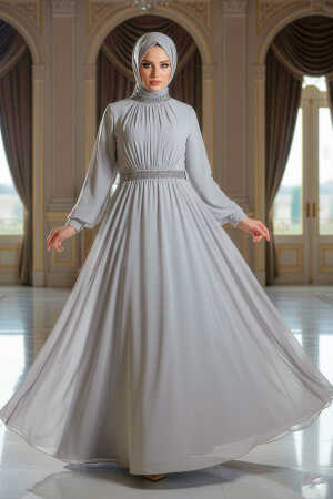 Neva Style - Modern Grey Islamic Clothing Wedding Dress 5339GR - TESETTÜRLÜ ABİYE ELBİSELER