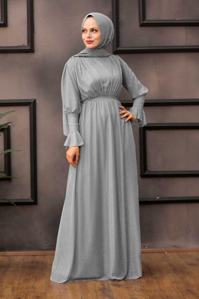 Neva Style - Grey Turkish Hijab Bridesmaid Dress 5367GR - 1