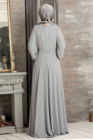 Neva Style - Plus Size Grey Islamic Clothing Evening Dress 5422GR - Thumbnail