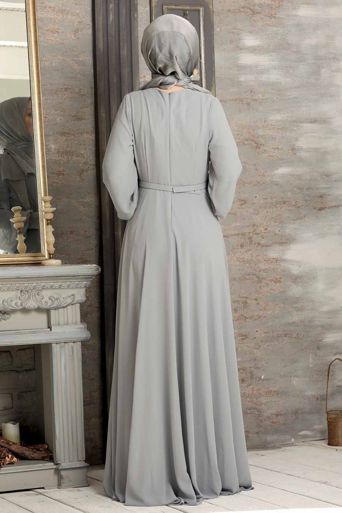 Neva Style - Plus Size Grey Islamic Clothing Evening Dress 5422GR - 2