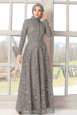 Grey Hijab Evening Dress 54720GR - 1