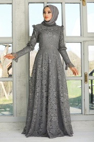 Grey Hijab Evening Dress 54750GR - Thumbnail