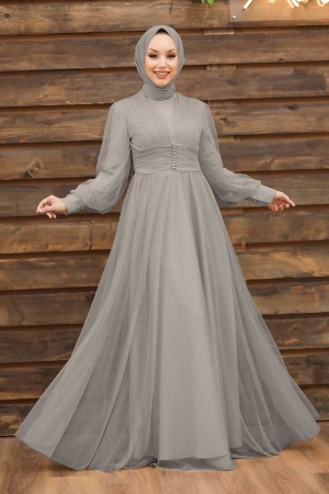 Neva Style - Plus Size Grey Islamic Wedding Gown 5478GR - 1