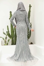 Neva Style - Luxorious Grey Muslim Evening Gown 820GR - Thumbnail