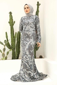 Neva Style - Elegant Grey Modest Evening Dress 951GR - Thumbnail