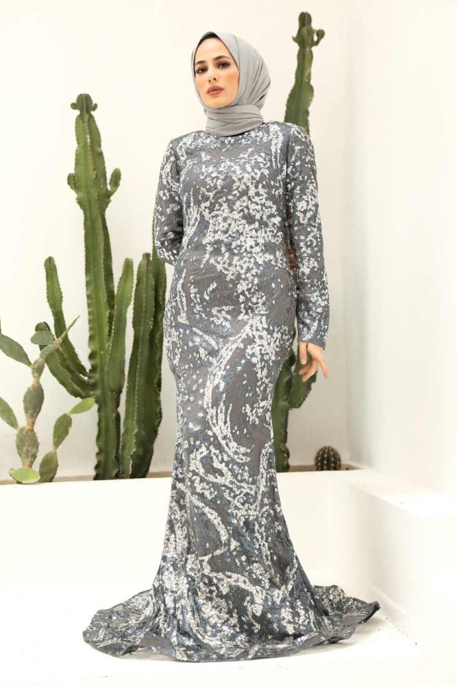 Neva Style - Elegant Grey Modest Evening Dress 951GR - 1