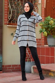 Grey Hijab Knitwear Cardigan 2428GR - Thumbnail