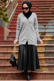 Grey Hijab Knitwear Cardigan 2438GR - Thumbnail