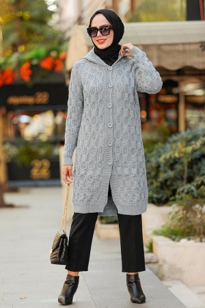 Grey Hijab Knitwear Cardigan 41202GR - 1