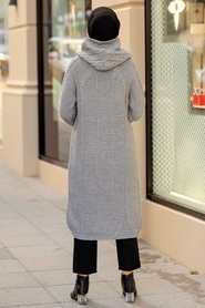 Grey Hijab Knitwear Cardigan 41203GR - Thumbnail