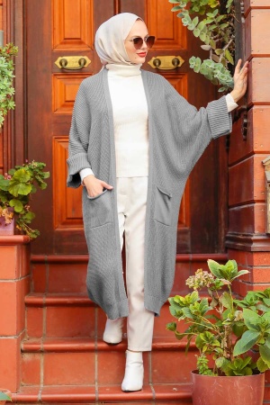 Grey Hijab Knitwear Cardigan 4182GR - 1