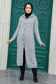 Grey Hijab Knitwear Cardigan 70201GR - Thumbnail