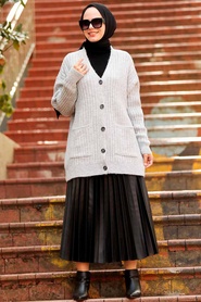 Grey Hijab Knitwear Cardigan 7944GR - Thumbnail