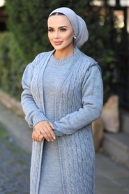 Grey Hijab Knitwear Suit 15020GR - Thumbnail